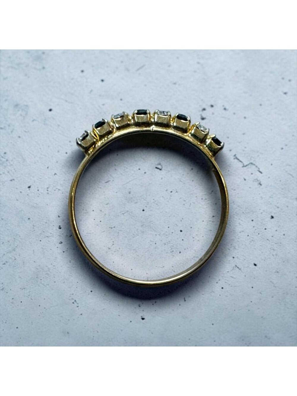 Vintage Gold Tone Alternating Black & Clear Rhinestone CZ Band Ring Size 6.5